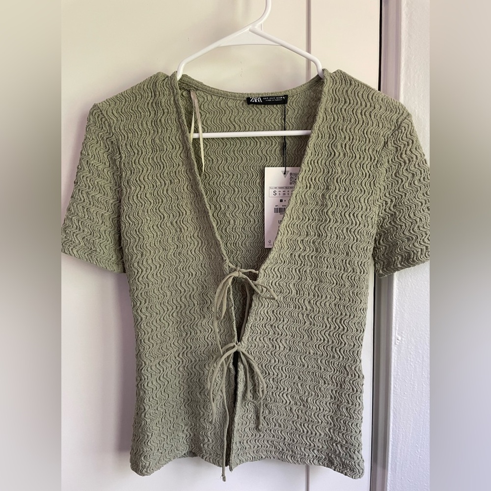 Zara Textured Tie-Front Top Size Small NWT